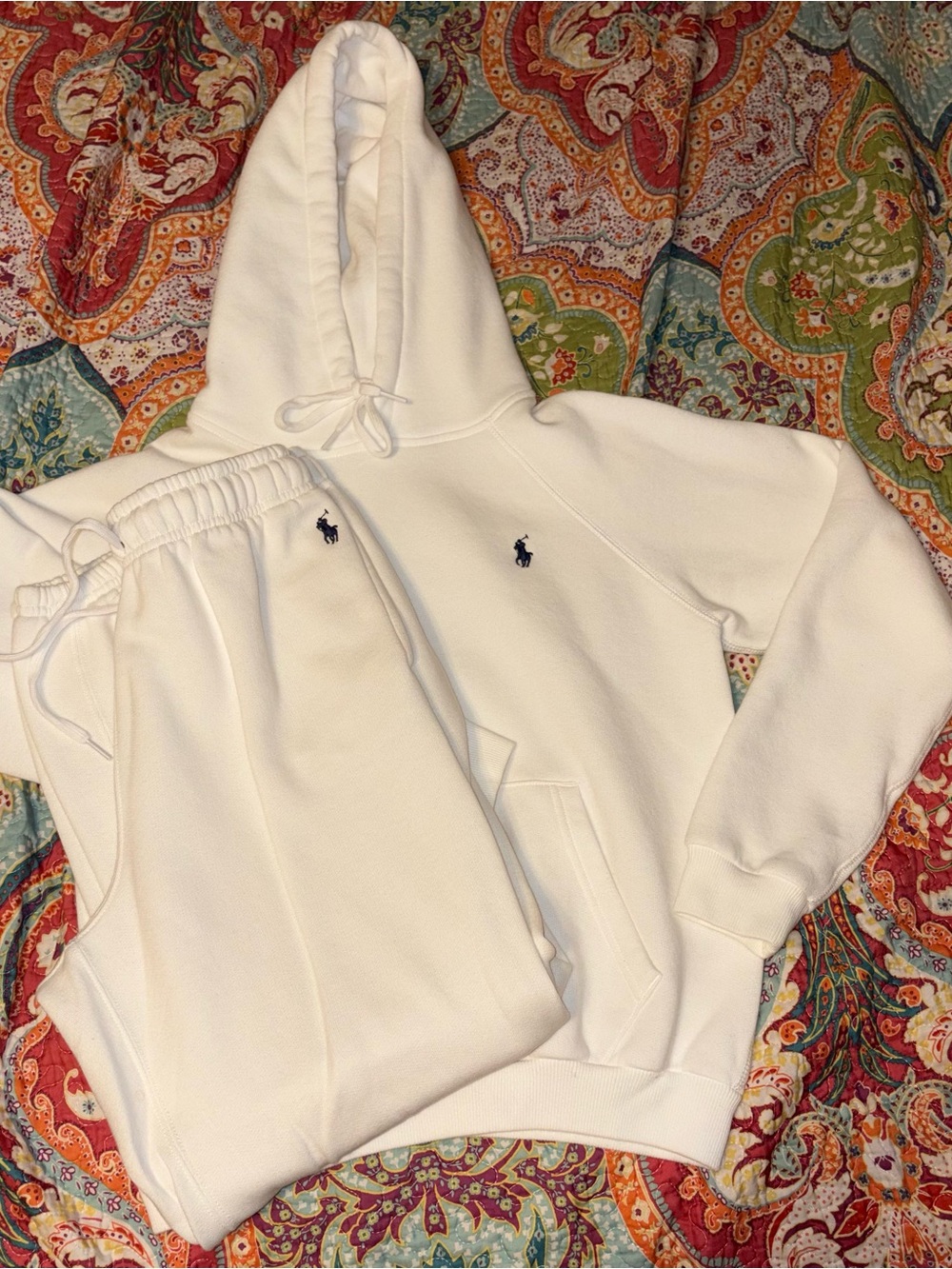 Ralph Lauren White Hoodie and Sweatpants Set with Navy Polo Logo - Picture 1 of 10